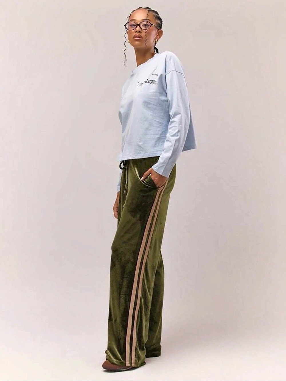Velour Track Pant Green & Tan